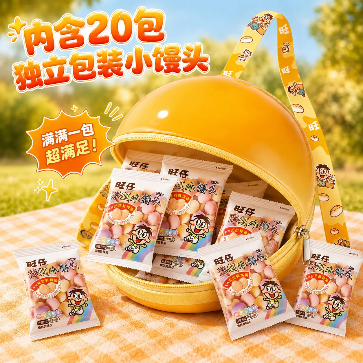 wangwang 旺旺 夏日出行限定旺仔彩虹小馒头背包超值套组休闲零食馒头包240g*1(内含240g彩虹小馒头） 单件装