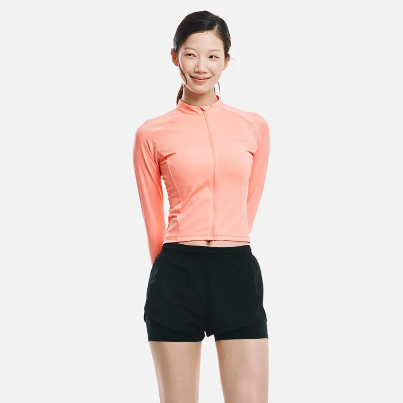 BARREL WOMEN ESSENTIAL CROP ZIPUP RASHGUARD CORAL
