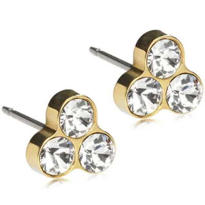 Gold Titanium Clover Earrings 6mm, Crystal