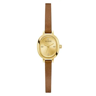 GUESS Women 21mm Gold Case & Genuine Leather Watch (GW0925L2)