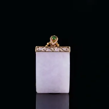 天然翡翠紫罗兰无事牌吊坠 18k 金天然钻石镶嵌