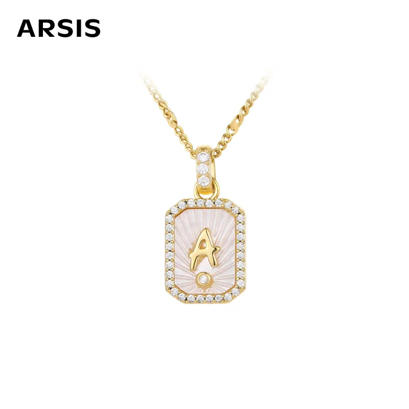 ARSIS 浮雕字母盾牌项链金色（A）