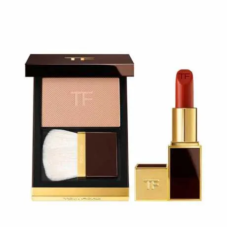 【彩妆搭配】TOM FORD新烈焰幻魅唇膏【黑管】16+柔雾定妆粉02 16 斯嘉丽红+柔雾定妆粉02