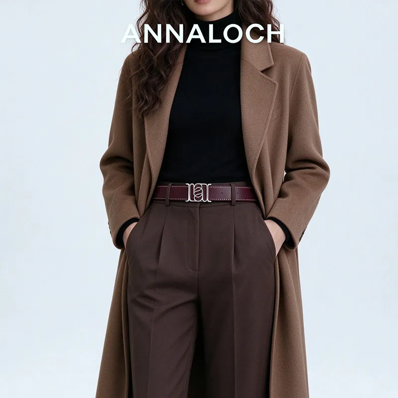 ANNALOCH 「高圆圆同款」经典双面腰带 30mm 头层纳帕牛皮 黑红色+银扣