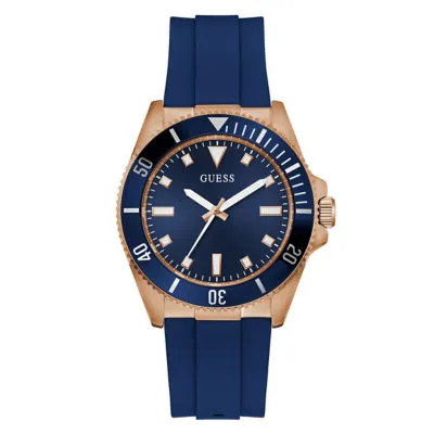 GUESS Men 41mm Rose Gold Tone Case & Blue Silicone Watch (GW0969G3)