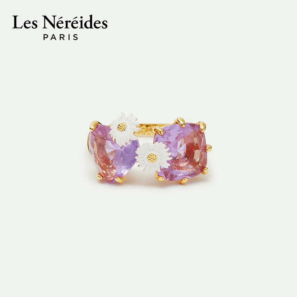 Les Néréides 【紫琉璃】心形方形星钻戒指·可调节｜梦幻撞色