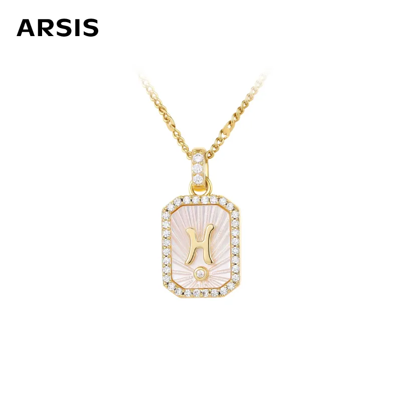 ARSIS 浮雕字母盾牌项链金色（H）