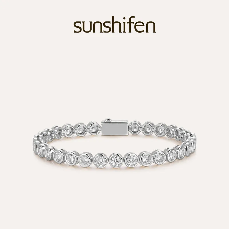 sunshifen 【宣璐同款】Stack系列满钻圆形包镶白金色手链