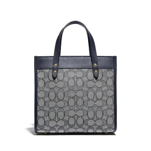 COACH 蔻驰 女士经典标志提花FIELD22号托特包 午夜海军蓝