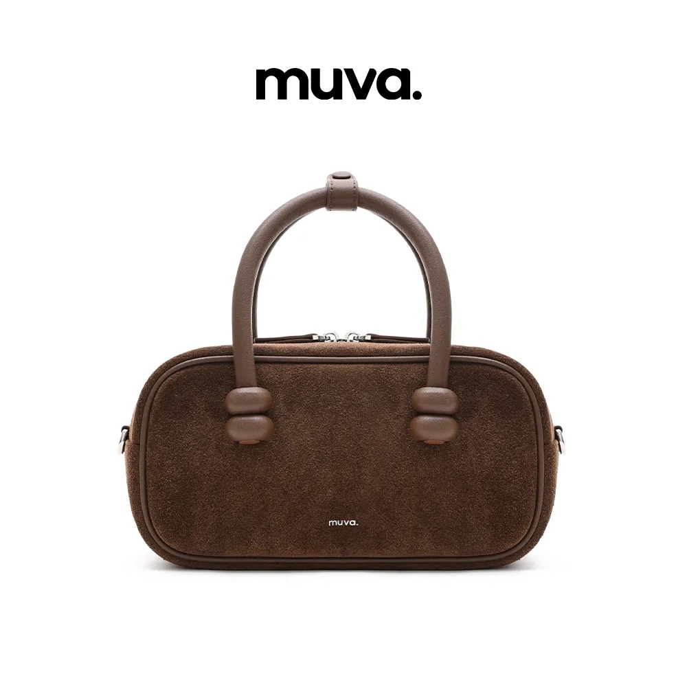 Muva Muva 真皮单肩包牛皮绒手提袋秋冬质感斜挎包单肩包 摩卡棕