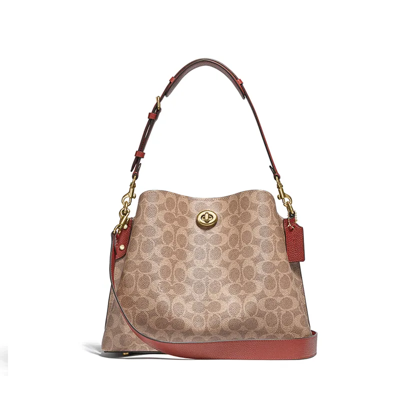 COACH 蔻驰 经典标志帆布WILLOW 单肩包31号 棕黄色锈色