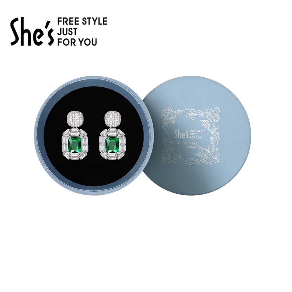 She's She's茜子 复古盛宴典雅耳环|优雅晚宴气质 绿色D0