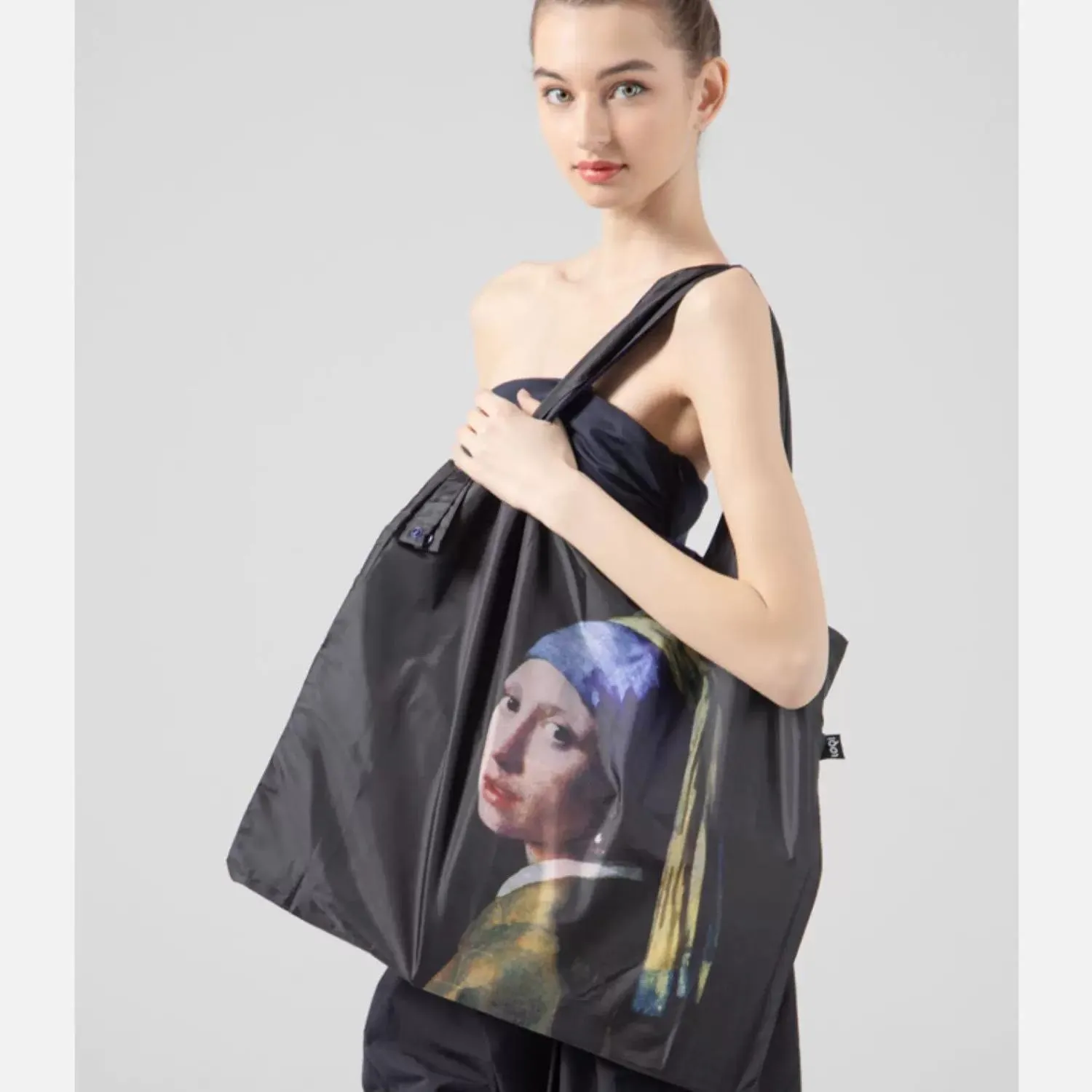 LOQI 时尚环保袋—戴珍珠耳环的少女 黑色