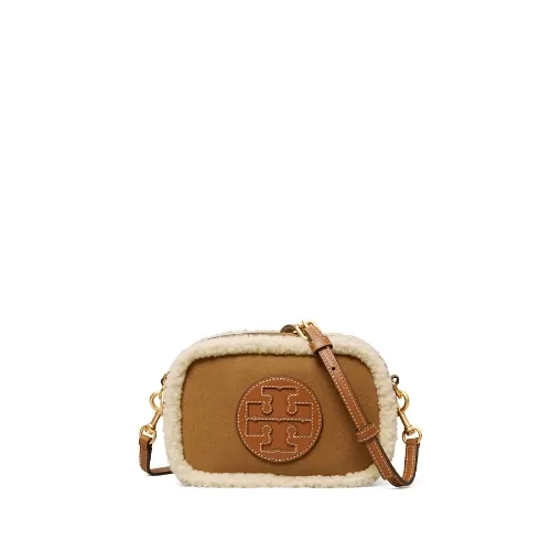 TORY BURCH PERRY BOMBÉ 迷你羊毛皮手袋 皮革，绒面革 棕色
