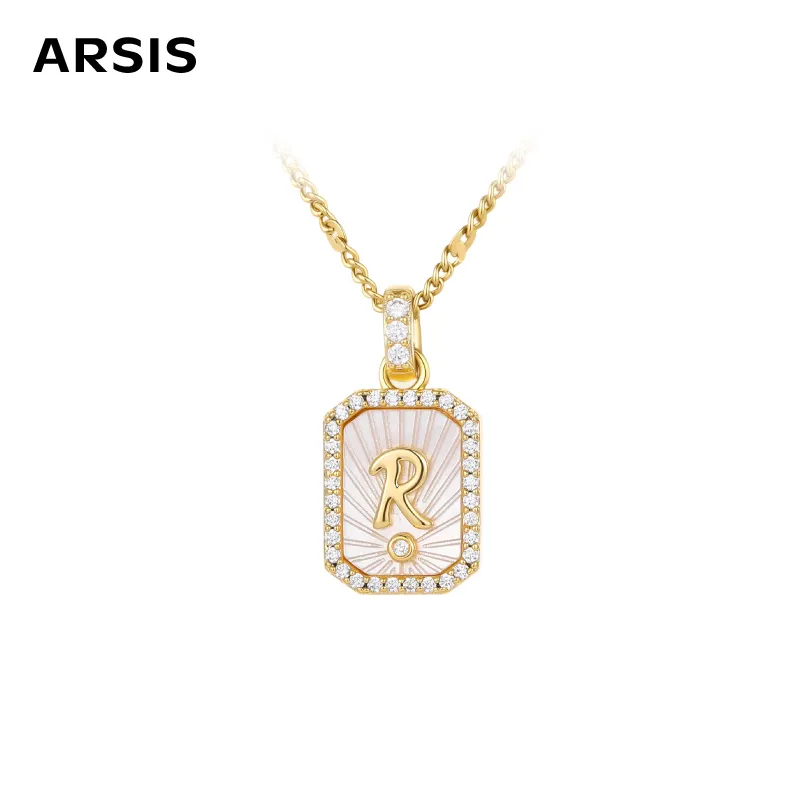 ARSIS 浮雕字母盾牌项链金色（R）