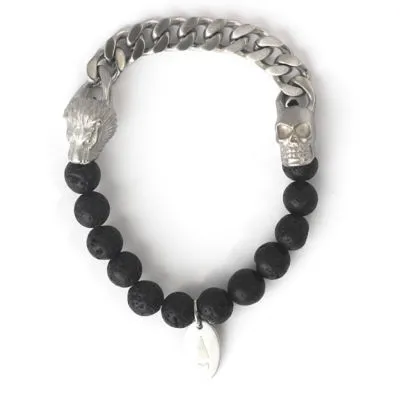 GNOME & BOW Jekyll & Hyde Lion Skull Beads Bracelet Women Men - Silver