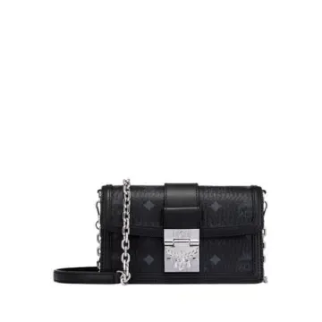 MCM Gretl 斜挎包 里料：合成革 面料:人造革/牛皮革 约18.5*5*11.5cm 黑色