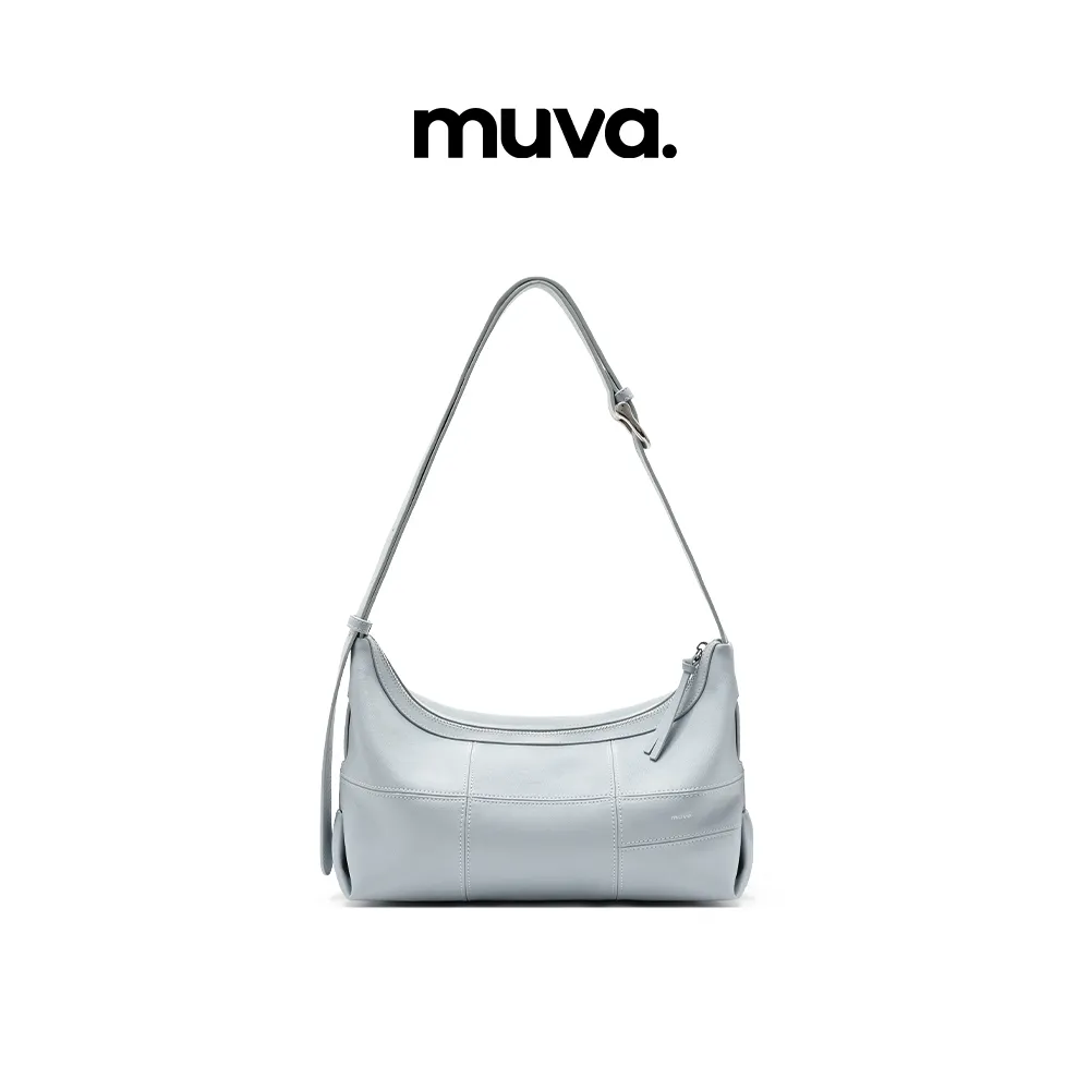 Muva Muva 真皮通勤hobo包百搭大容量包包斜挎包单肩包 冰川蓝
