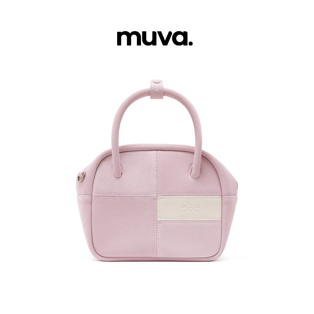 Muva Muva 拼色格子手提包斜挎小包原创设计包包 粉雾绵绵