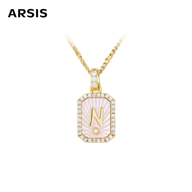 ARSIS 浮雕字母盾牌项链金色（N）