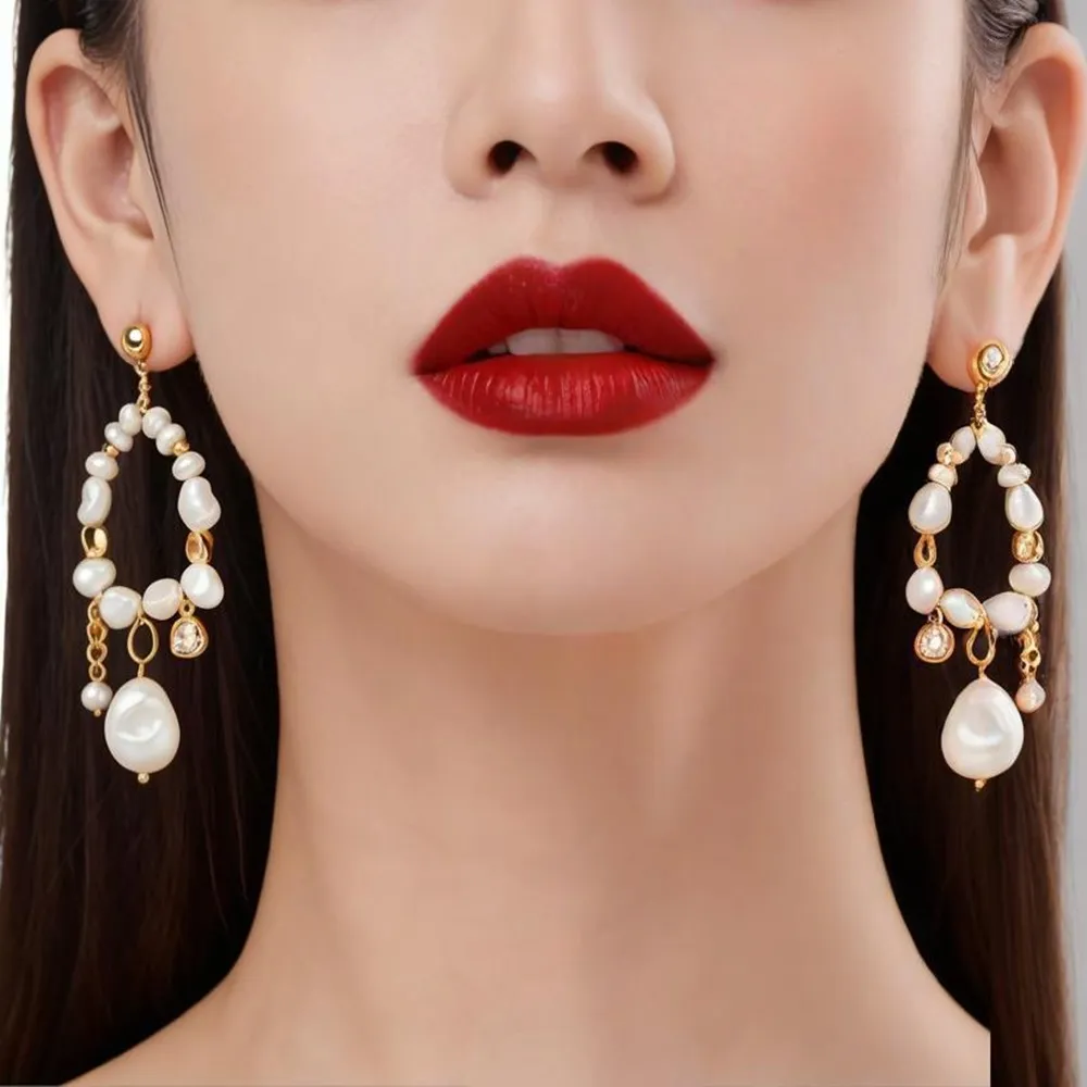 Juicy Grape Juicy Grape 【专供款】环形鎏金坠珠耳钉｜复古名伶 耳畔摇曳的鎏金岁月