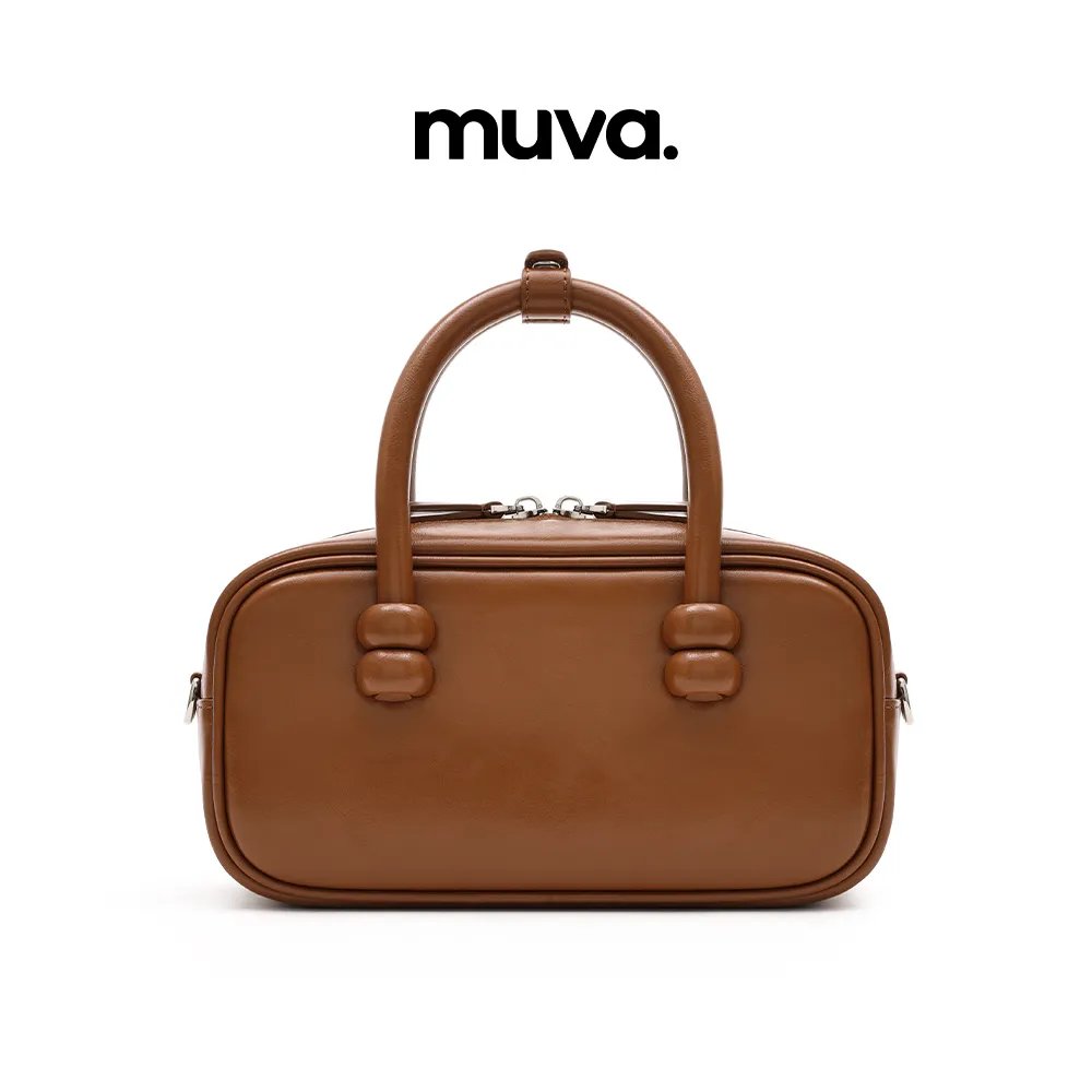 Muva Muva 波士顿包包 秋冬时尚百搭真皮手提包 焦茶棕