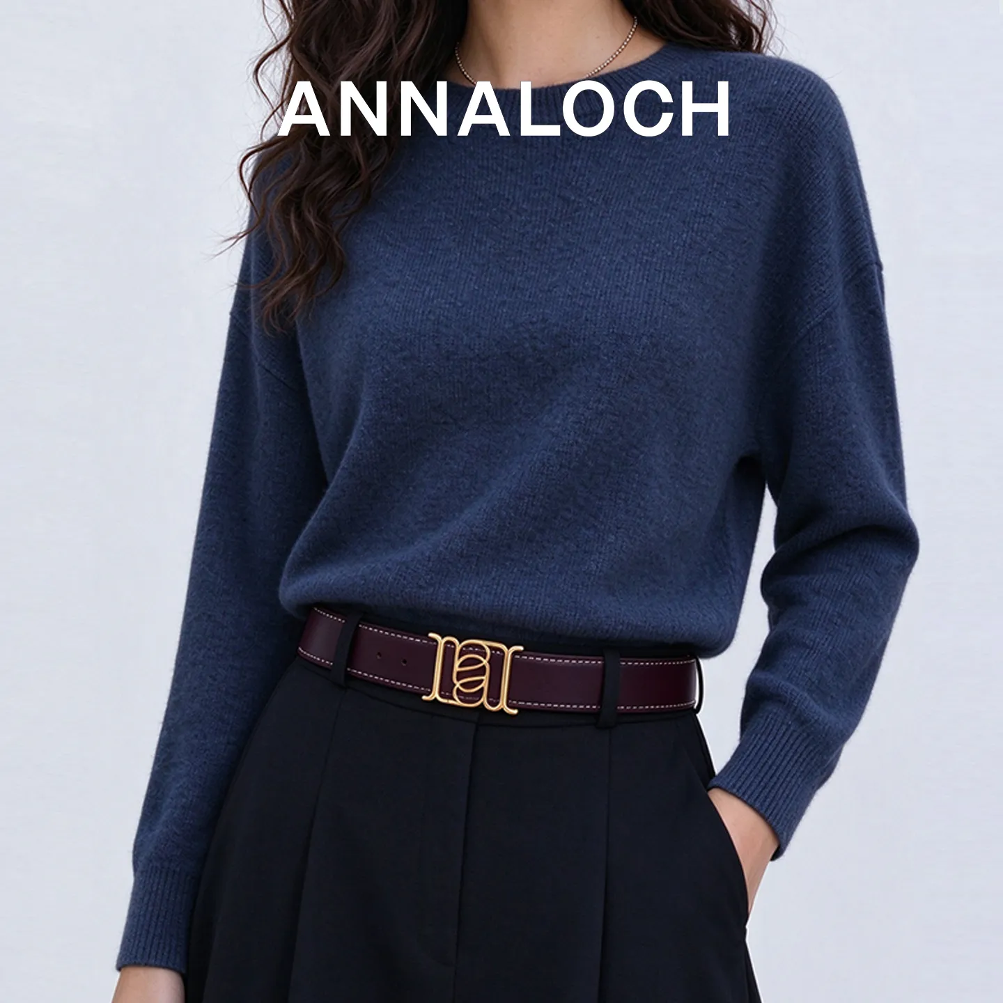 ANNALOCH 「高圆圆同款」经典双面腰带 30mm 头层纳帕牛皮 黑红色+金扣