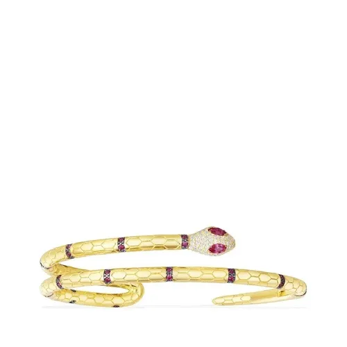 APM Monaco 蛇形开口手镯配以白色和勃艮第宝石-金黄色银