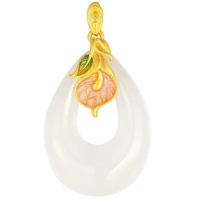 999 Gold Nephrite Floral Teardrop Pendant