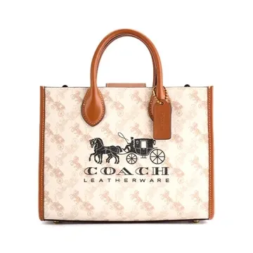COACH 蔻驰 马车图案印花ACE 26号托特包 约：26*12*20.5cm 粉笔白色 高光琥珀色 人造革配牛皮革
