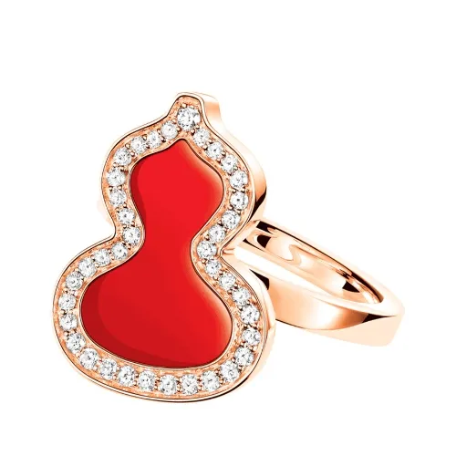 Qeelin Petite Wulu 18K 玫瑰金钻石及红玛瑙戒指