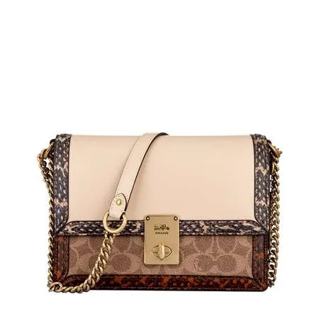 COACH 经典标志帆布蛇皮细节 HUTTON单肩包